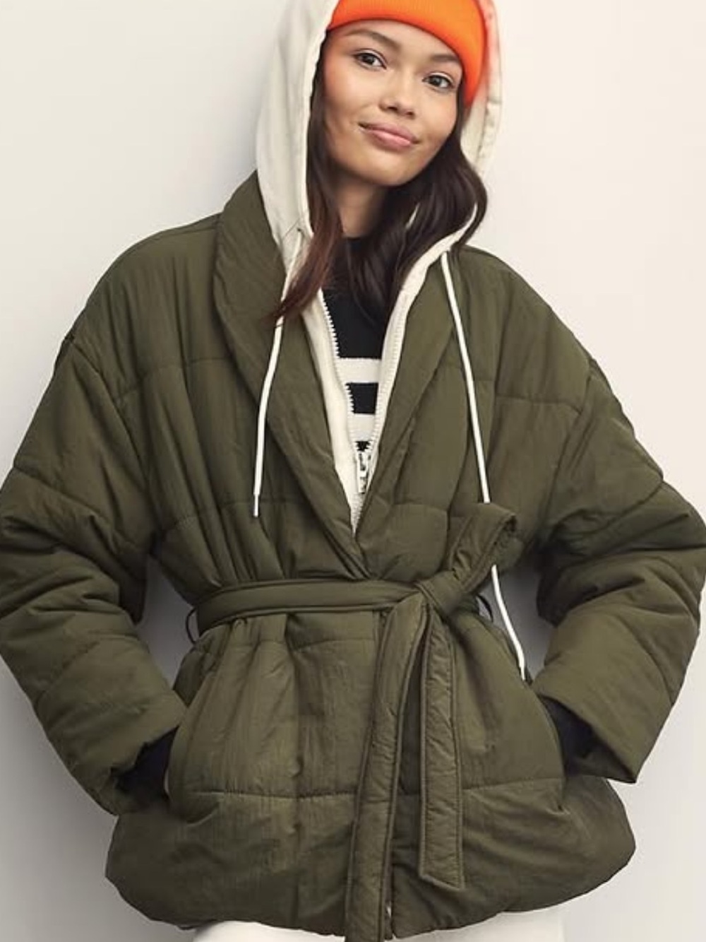 Blank NYC Olive Belted Hooded Puffer Jacket